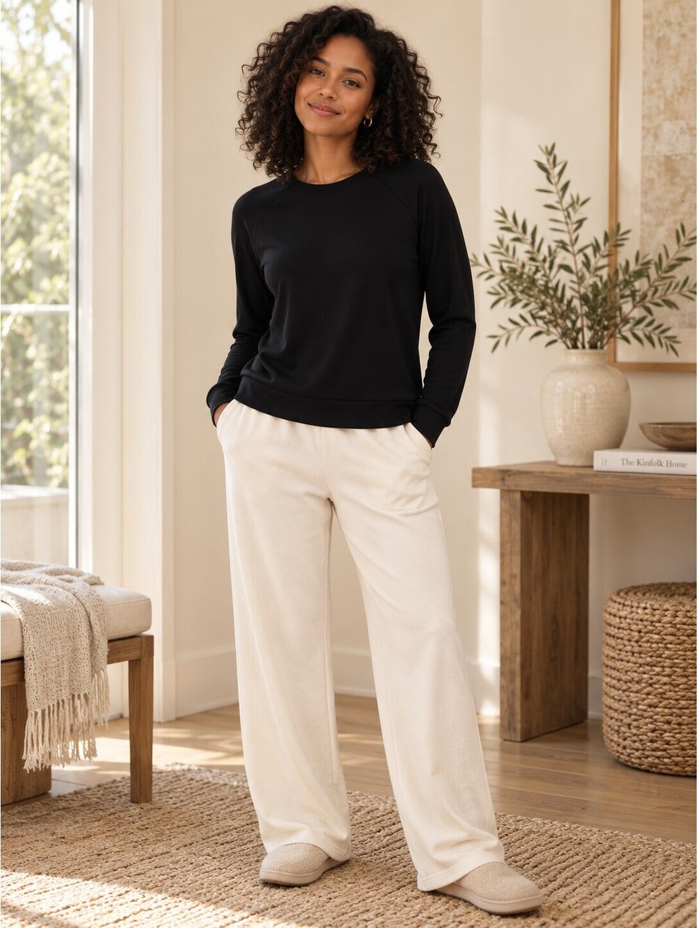Cozy Earth Women's Brushed Bamboo Pullover Crewneck Sweater Black Medium M NWT - Picture 2 of 5